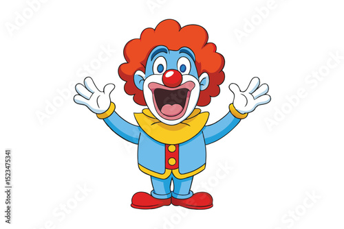 Cartoon Clown with Red Hair, Big Red Nose, Blue Skin, and Yellow Accents