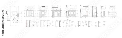 Interior paintings, bedroom, dressing room, bathroom, architectural sketch, house design, vector style
