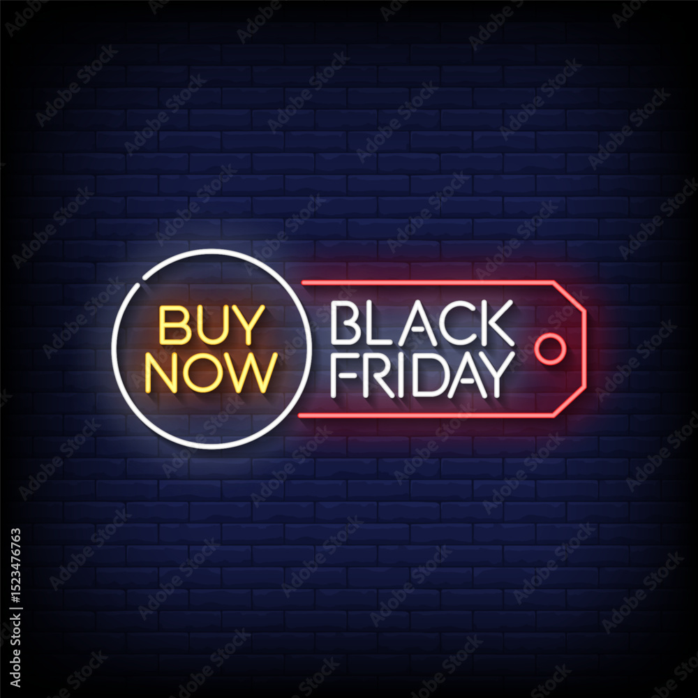 Obraz premium black friday neon sign with brick wall background vector