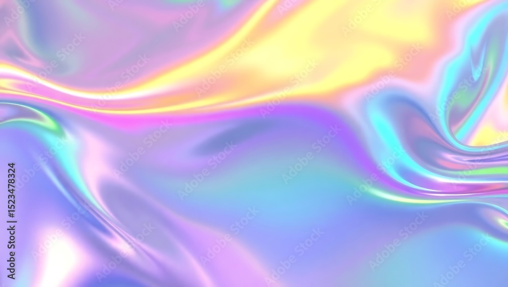 Fototapeta premium Color-shifting holographic foil texture, iridescent gradients flowing in wave patterns, sparkly pearlescent metal surface, professional vector style, shiny futuristic look