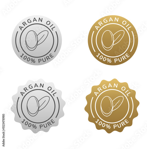 argan oil pure label silver and gold color. natural ingredient for cosmetic or beauty product.
