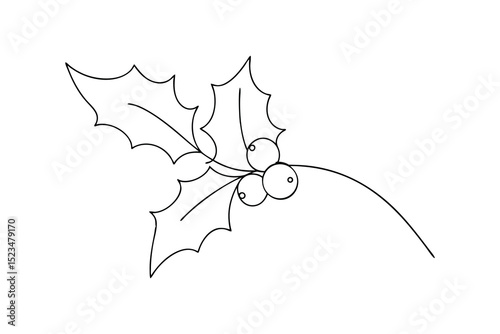 Simple line drawing of holly sprig with berries