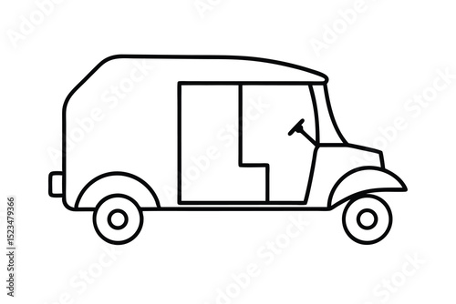 Simple line drawing of a three wheeled tuk tuk