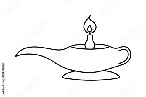 Aladdin's lamp line drawing simple wish granting genie