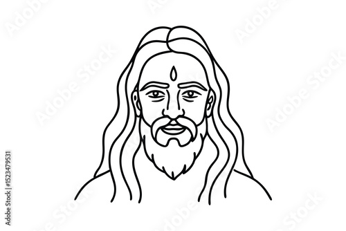 Line drawing of a long haired holy man