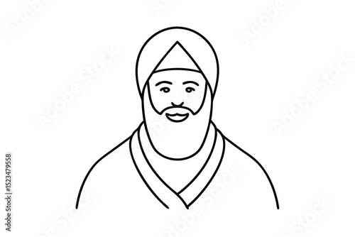 Line drawing of a sikh man wearing a turban