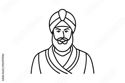 Line drawing of a sikh man wearing a turban
