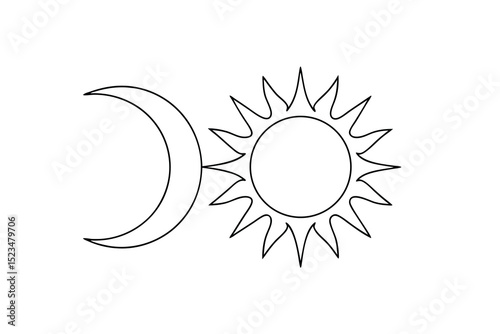 Sun and moon line drawing celestial symbols