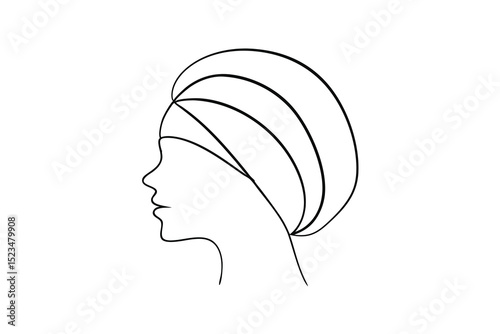 Woman profile line drawing turban head wrap minimalist