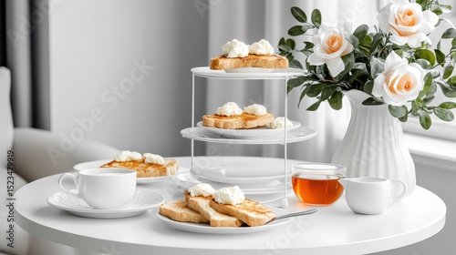 Wallpaper Mural Elegant White Table Setting Featuring Cake in a Stylish Minimalist Decor Torontodigital.ca