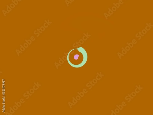 Minimalist abstract design featuring a pale green circle with a pink center against a rich brown background.