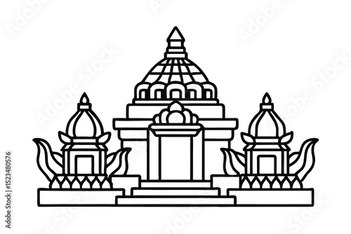 Thai temple line drawing architectural illustration