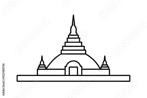Line drawing of a buddhist temple in thailand