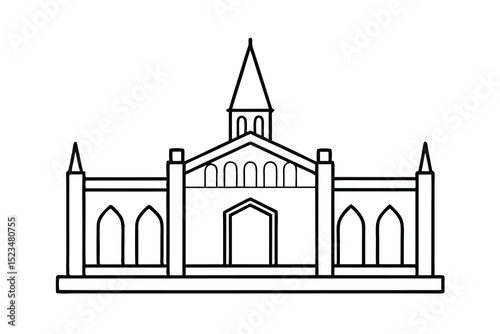 Line drawing of a grand gothic style building