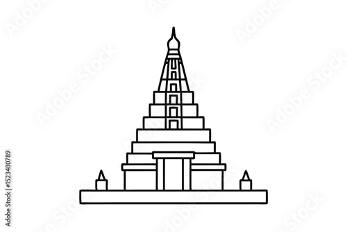Line drawing of a stepped pyramid temple asian architecture