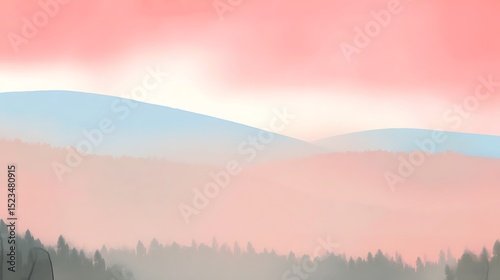 Dreamy pink and blue mountain scene