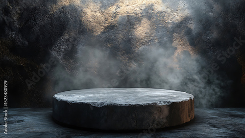 Dark stone podium with smoky background for product showcase presentation platform for display luxury and premium product mockups
