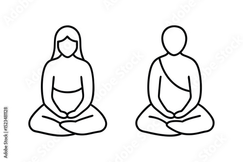 Line drawing of woman and man in lotus meditation pose