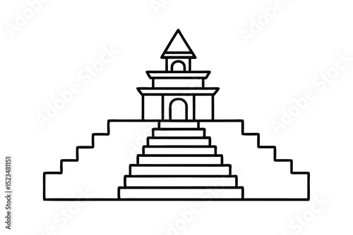 Line drawing of a tiered temple with stairs