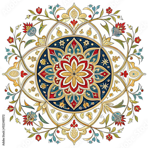 Oriental Mandala Art Detailed Symmetrical Floral Pattern