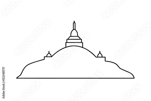 Simple line drawing of a buddhist stupa on a hill