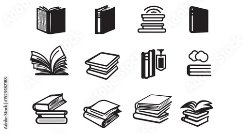Book icons stacked open reading knowledge library
