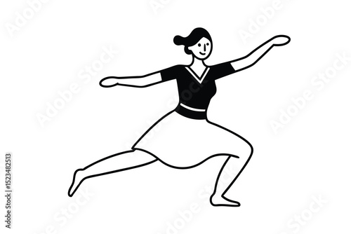 Woman in a skirt doing a dynamic stretching exercise line drawing