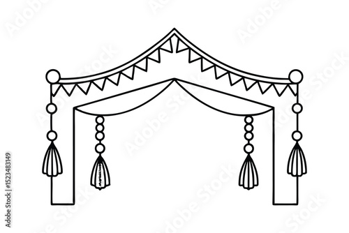 Festive decor line drawing wedding arch tassels bunting