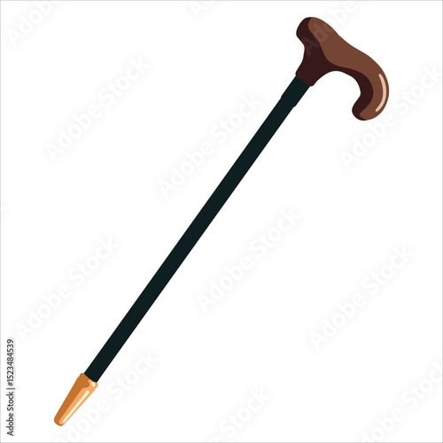 Walking cane stick vector, medical assistance icon. Supportive aid for elderly care, mobility, and healthcare designs.