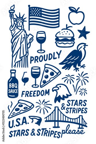 Popular American Menu for Restaurant Cafe on Board  Cuisine Icons Symbols Illustrated