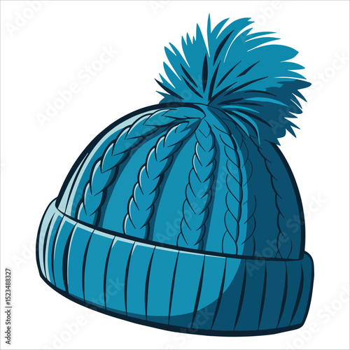 Blue winter hat vector isolated on white. Cozy cold weather accessory for seasonal fashion and apparel designs.