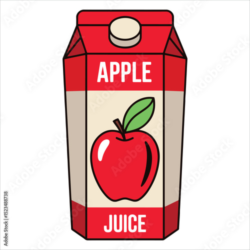 Juice box vector illustration, apple flavored. Perfect for school lunches, healthy snacks, and drink branding.