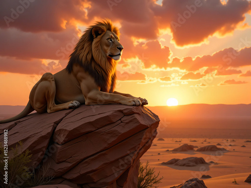 lion at sunset