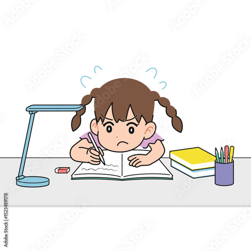一所懸命に勉強する女の子　机