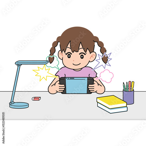 勉強をさぼってゲームする女の子