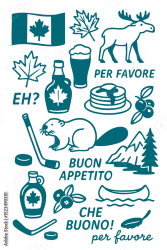 Popular Canadian Menu for Restaurant Cafe on Board  Cuisine Icons Symbols Illustrated