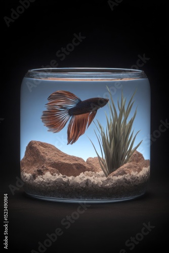 Betta fish in a round aquarium