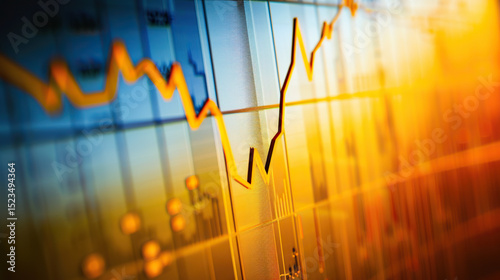 Close-up of financial chart with downward trending line symbolizing Federal Reserve rate cuts, economic recession concept, stock market volatility and investment risk analysis.