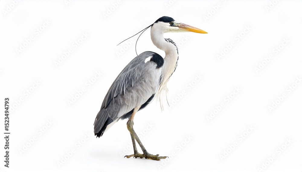Obraz premium Grey Heron Bird Profile, Isolated White Background, Wildlife Photography