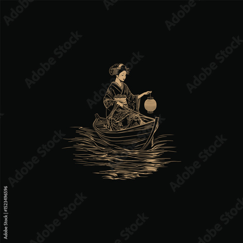 geisha on a boat design vector template illustration