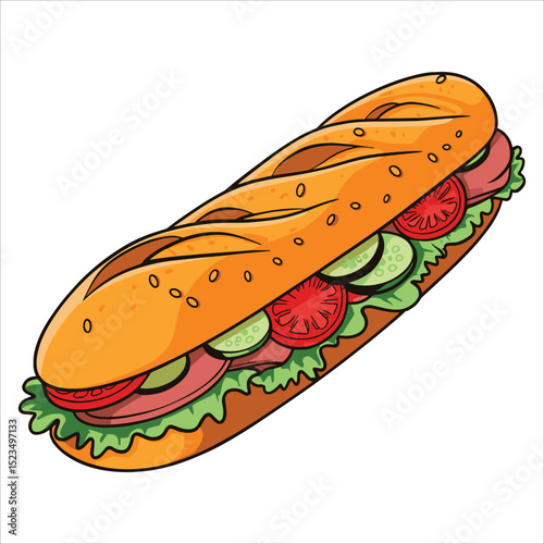 Big sandwich food icon vector. Hearty meal illustration for delis, cafes, and lunch menu promotions.
