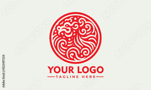 Traditional Chinese guardian lion with curled mane and paws in ornate circular frame symbolizing cultural protection. Culture concept

