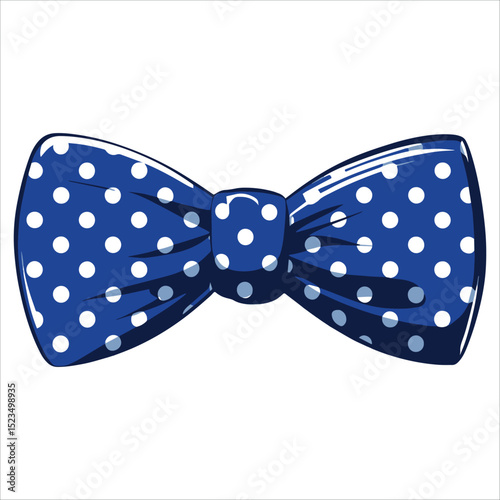 Blue polka dot bow tie, silk glossy finish vector. Ideal for menswear, elegance, and stylish event themes.