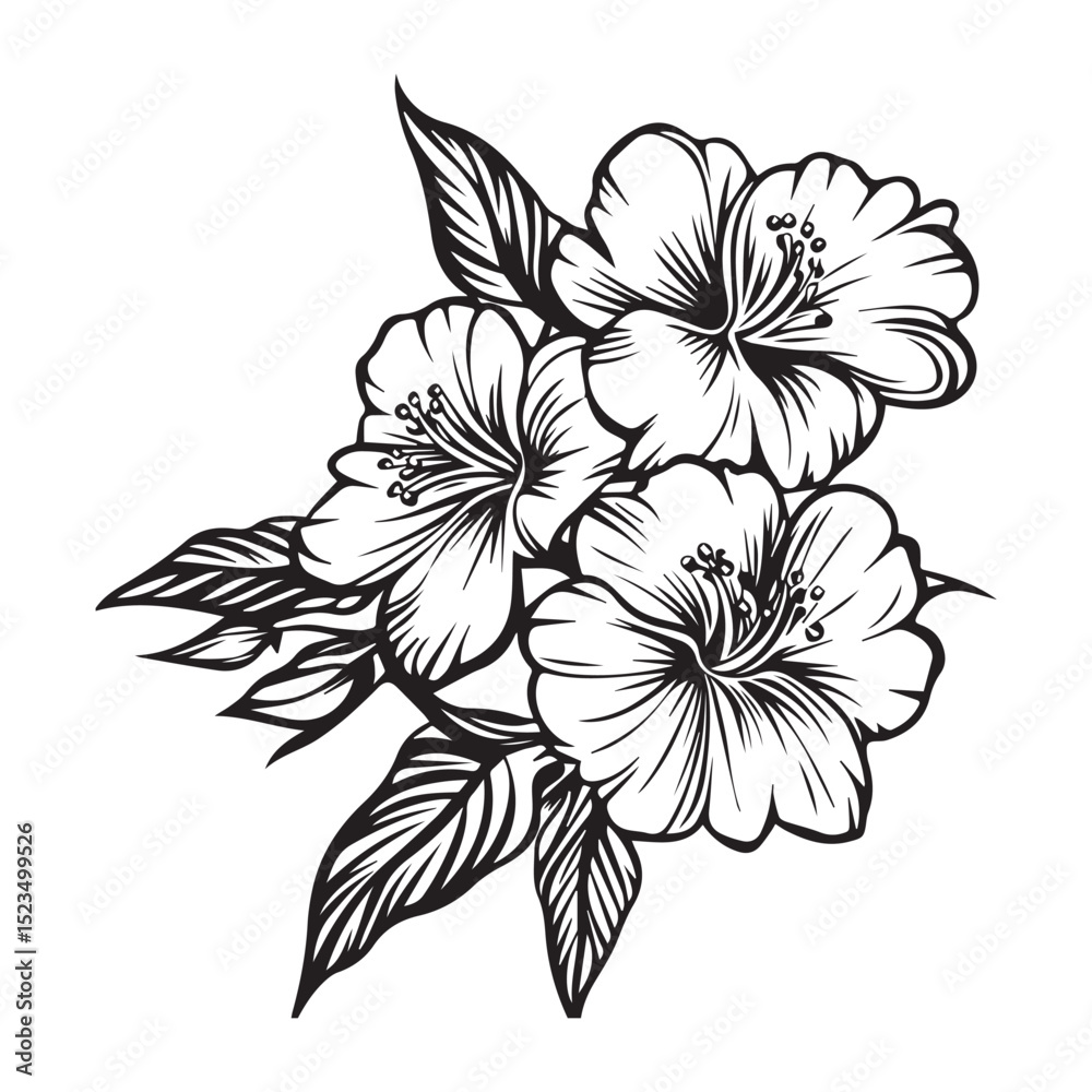 Obraz premium Elegant black and white hibiscus flower bouquet illustration