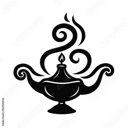 Genie Lamp Black Silhouette with Smoke