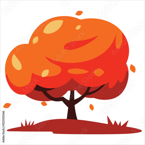 Autumn tree vector, yellow orange fall foliage. Cartoon style for park, forest, and seasonal landscape backgrounds.