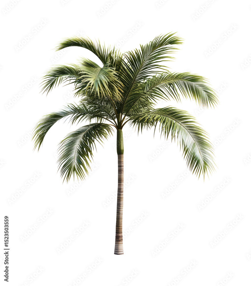 Obraz premium Tropical Palm Tree with Lush Green Leaves and Textured Trunk