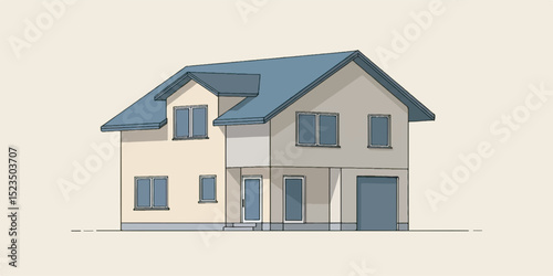Clean House Vector Illustration with Simple Lines and Solid Colors