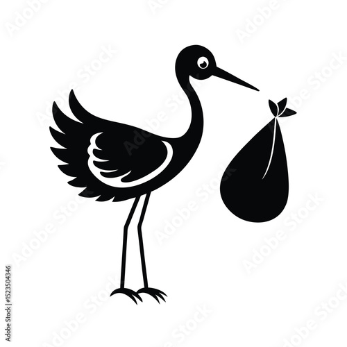 Stork delivering baby silhouette illustration vector