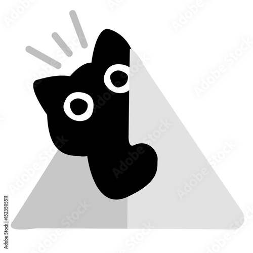 A black cat peeking out from around the corner.